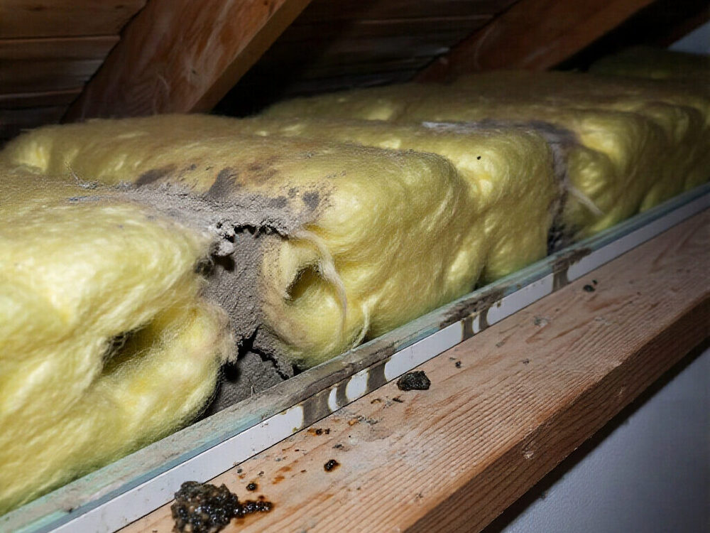 Attic insulation packed into a rodent runway