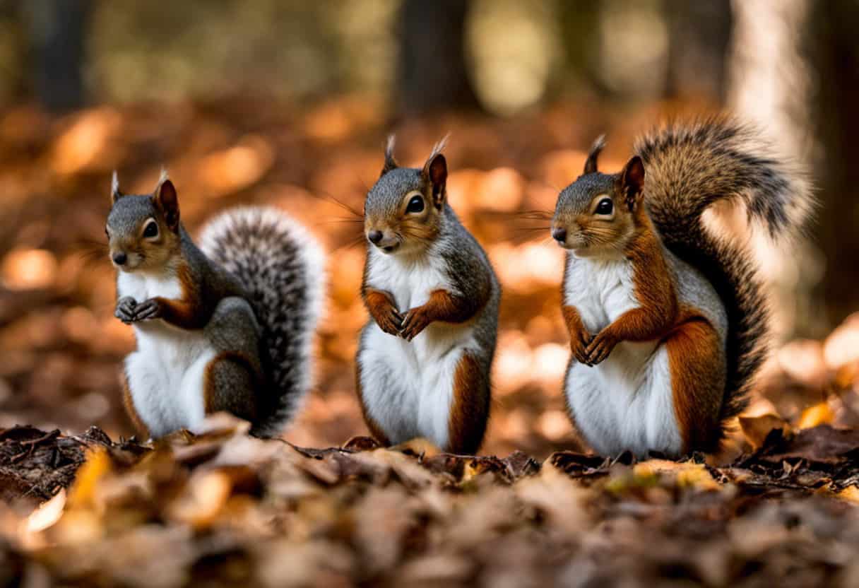 An image showcasing three squirrel species known for their domestication potential: the Eastern gray squirrel, the Fox squirrel, and the Red squirrel
