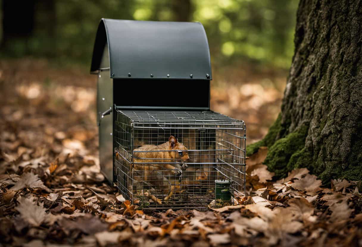 An image capturing the effective use of traps and repellents to deter squirrels from trees