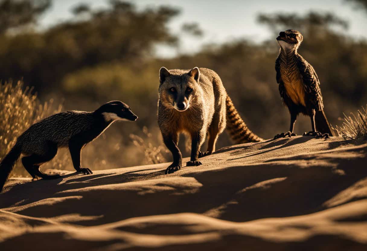 An image showcasing 7 fierce predators lurking in the shadows, poised to strike venomous snakes