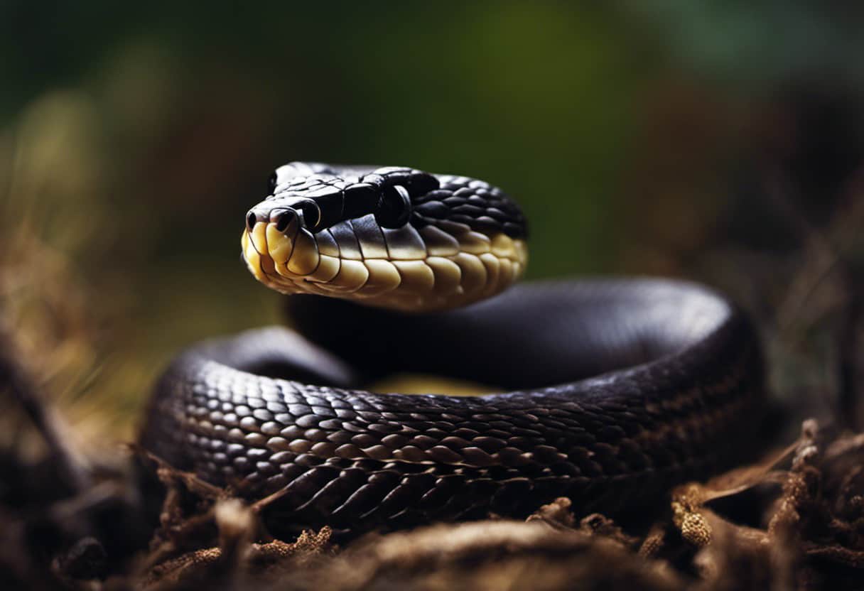 An image showcasing a snake coiled around a motionless, cold mouse