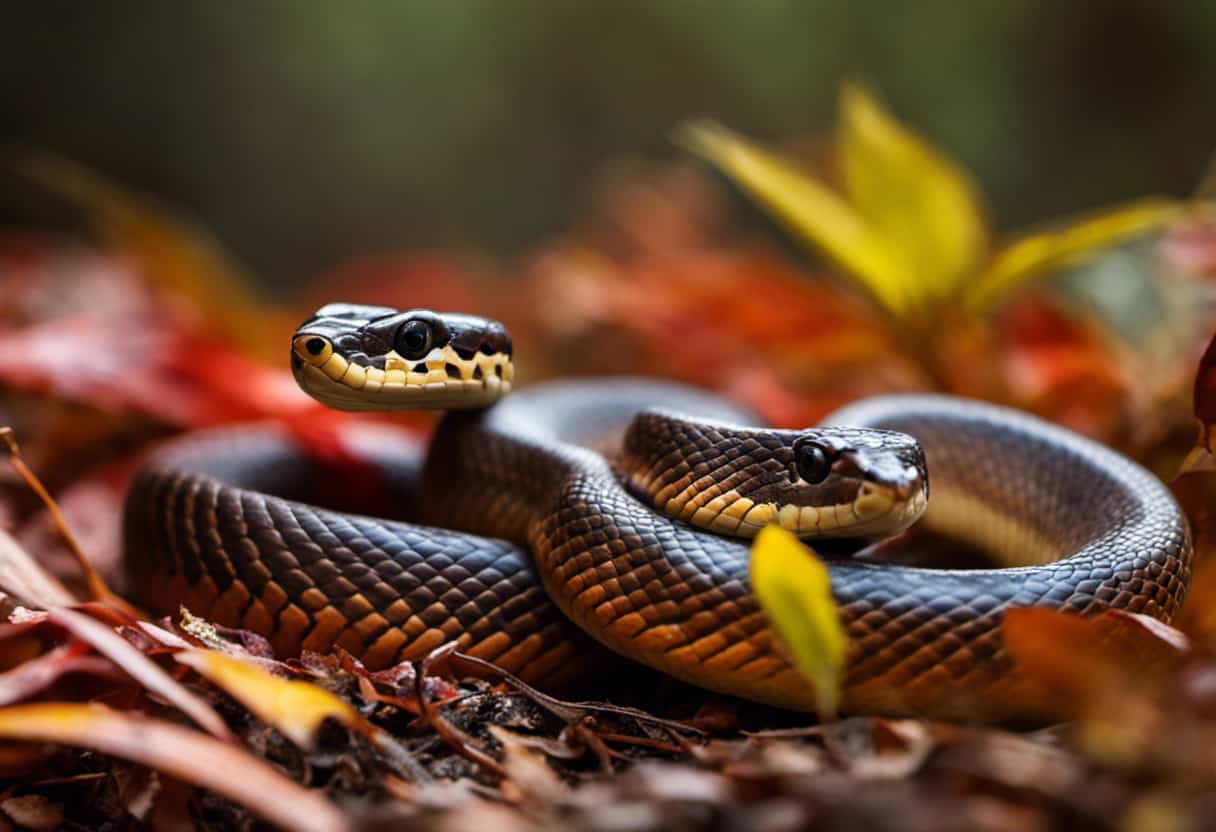  an image showcasing the enchanting DeKay's Brown Snake and Redbelly Snake in their natural habitat