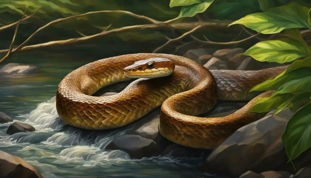 Copperhead snake near a river
