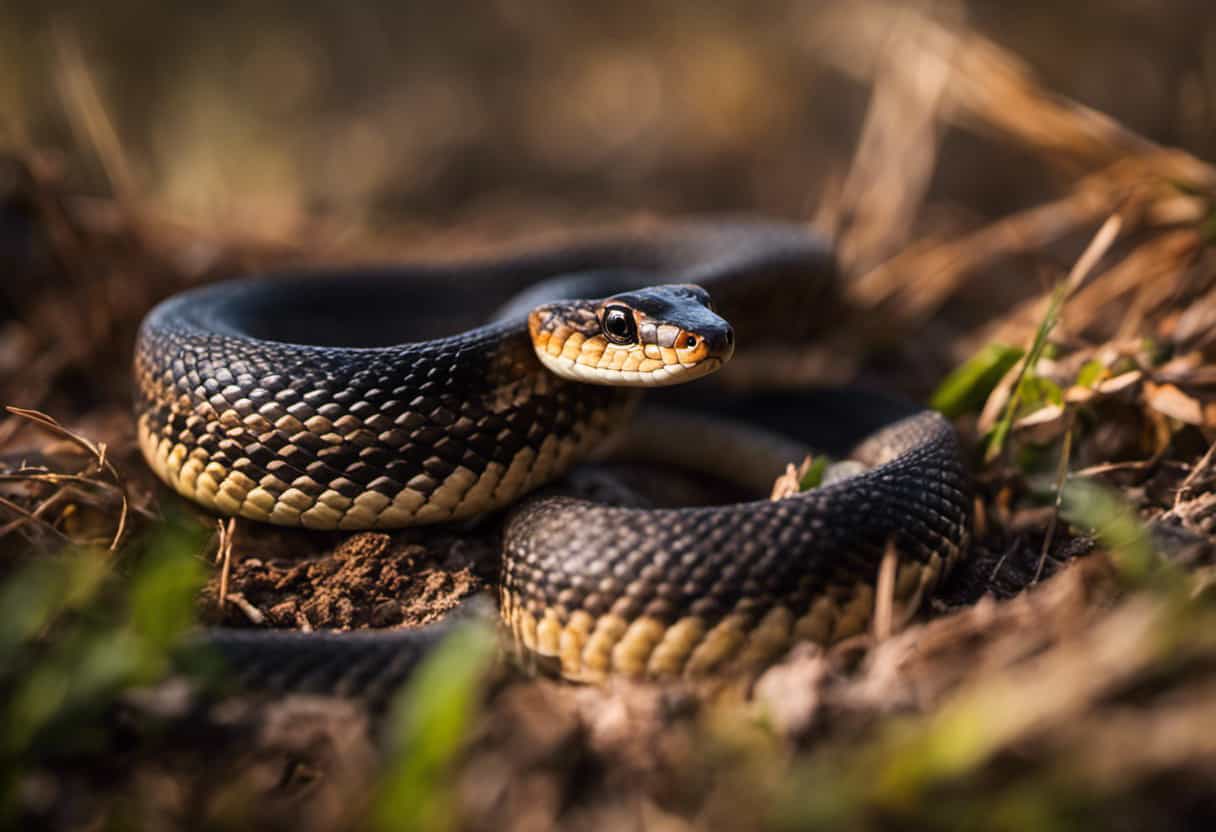 An image showcasing the Eastern Hognose Snake in its natural habitat, capturing its vibrant colors and unique patterns