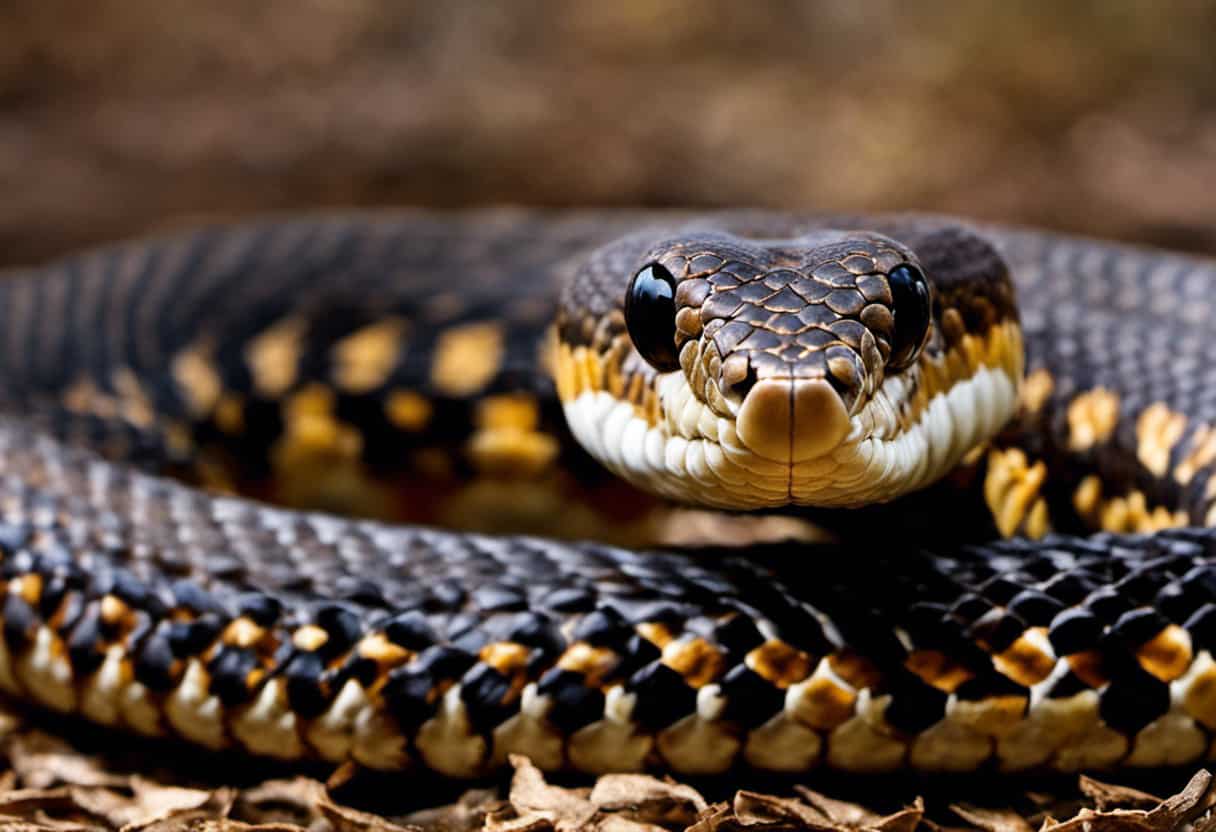 An image of an Eastern Hognose Snake displaying its unique defense mechanism, with its body flattened, head raised, and hood expanded, showcasing the snake's ability to imitate a cobra, captivating readers with its intriguing adaptation
