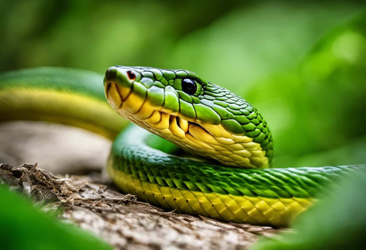An image showcasing the intricate dance between a Rough Green Snake and its natural predators