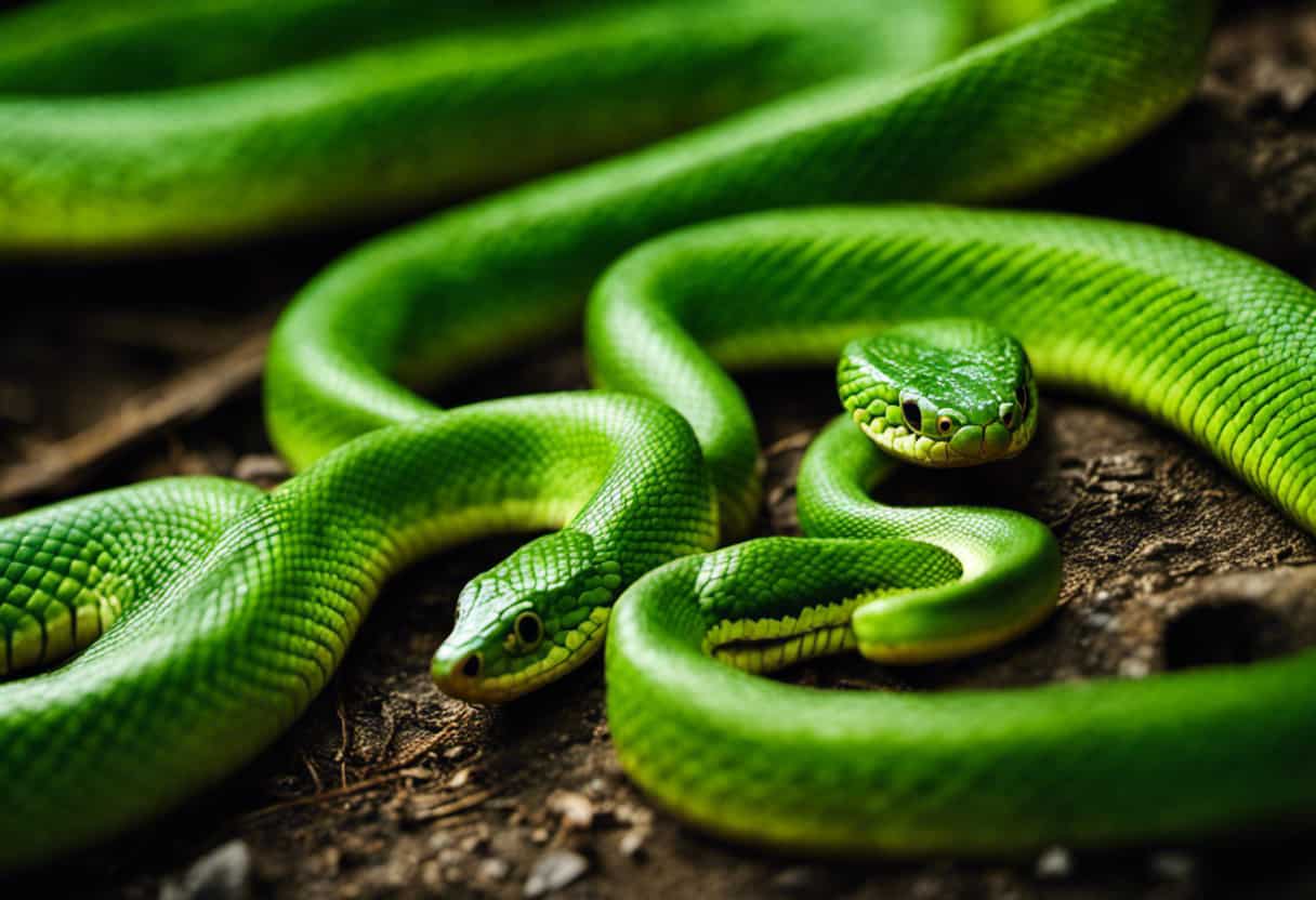 An image showcasing the physical characteristics of Rough Green Snakes