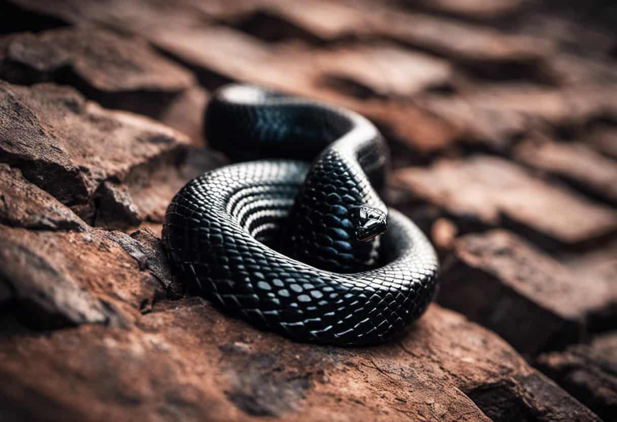 An image capturing the awe-inspiring sight of a sleek, ebony black snake effortlessly scaling a textured brick wall, showcasing the remarkable ability of these serpents to conquer vertical surfaces