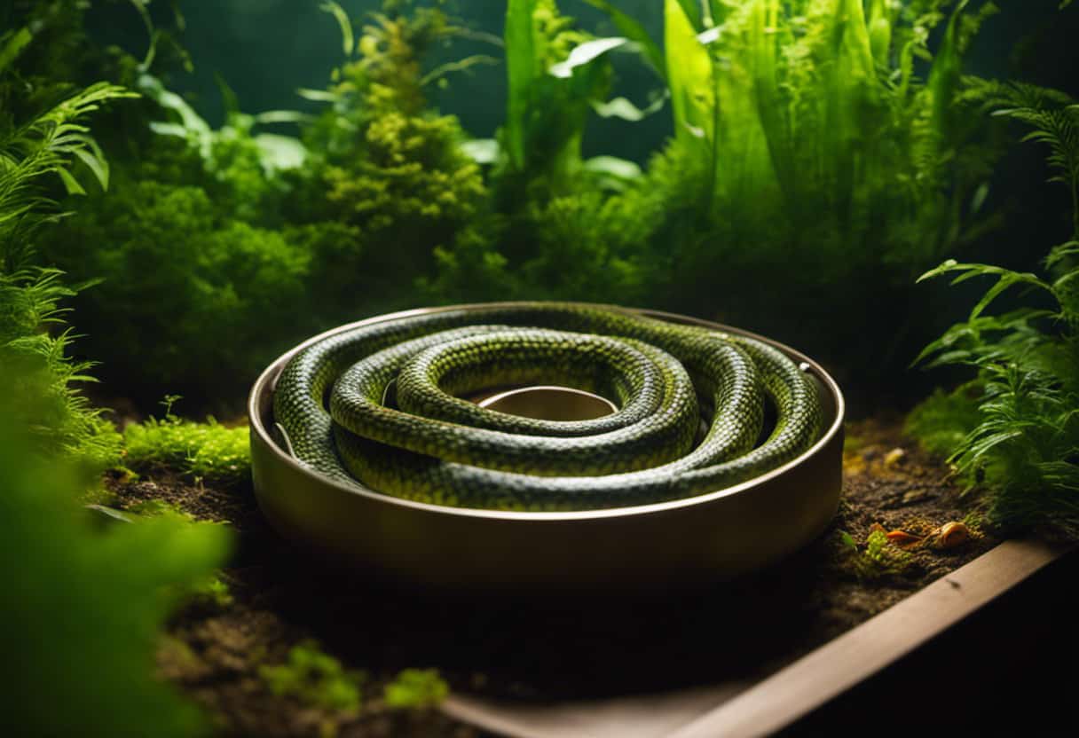 An image showcasing a shallow dish filled with small, wriggling fish, surrounded by an inviting backdrop of lush greenery