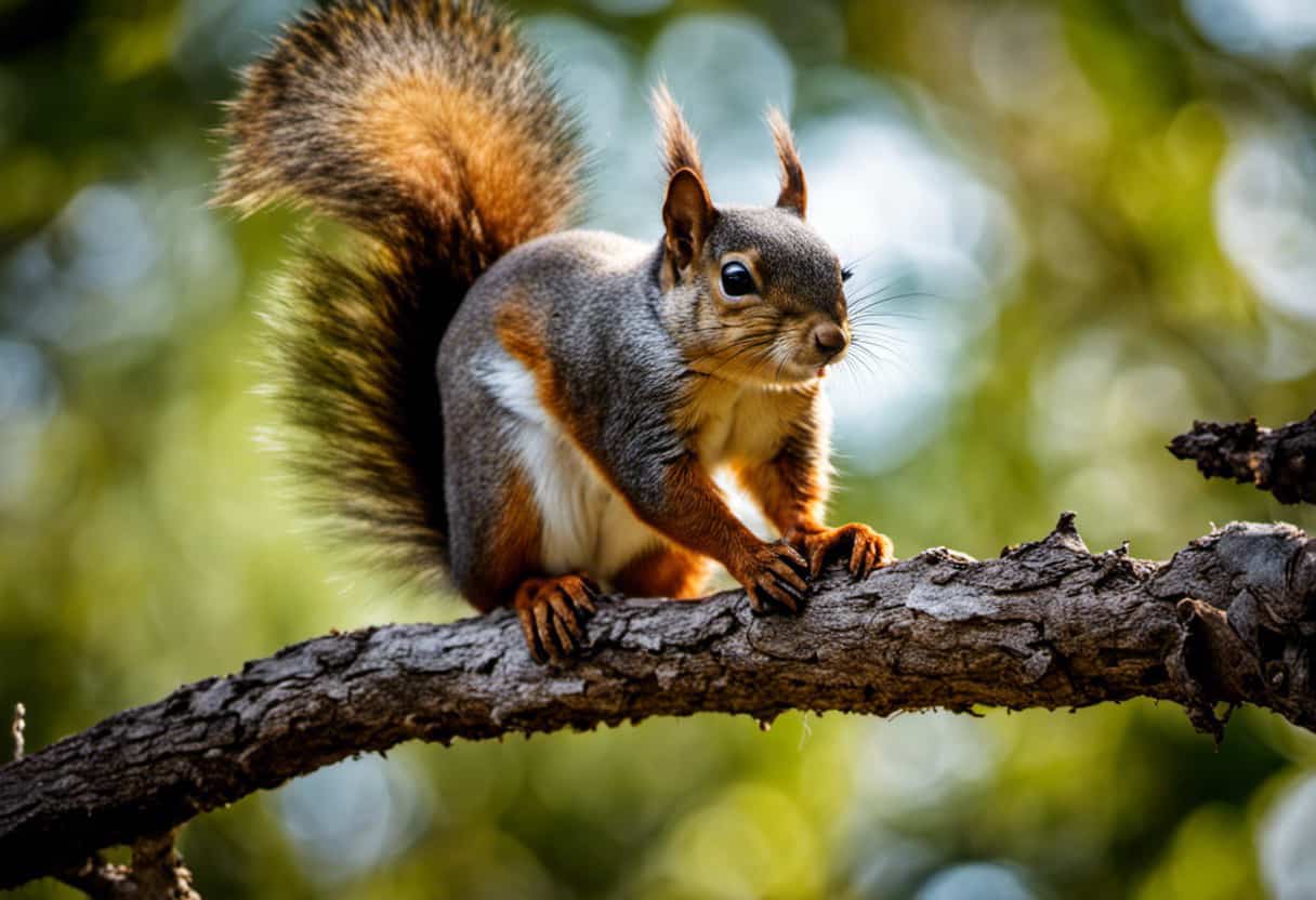 An image capturing a curious squirrel perched on a tree branch, delicately holding a pecan in its tiny paws, while its beady eyes gleam with anticipation, showcasing the special consideration of feeding squirrels pecans