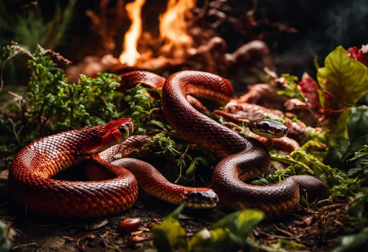An image showcasing the dangers of feeding cooked meat to snakes