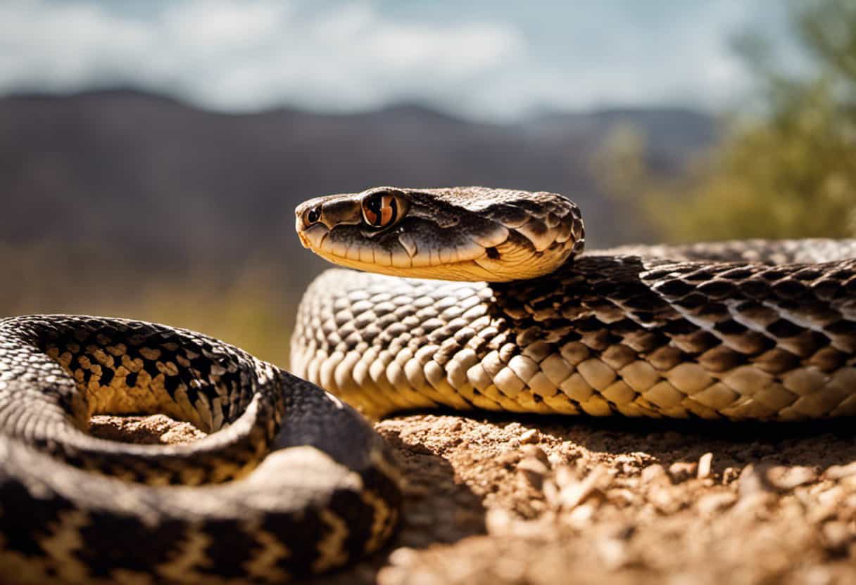 An image showcasing the distinct physical features of rattlesnakes and bull snakes side by side