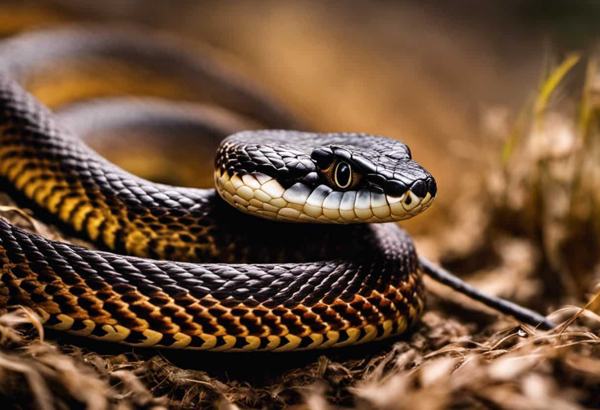 An image showcasing the intricate patterns and colors of hybrid offspring resulting from the unique courtship of Bull Snakes and Rattlesnakes