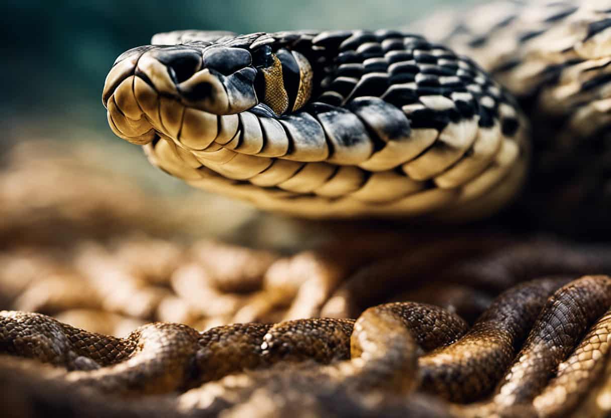An image that portrays the intricate anatomy of a bull snake's venom glands, showcasing the venomous fangs and the venom flowing through the ducts, providing a visual representation of how it affects prey