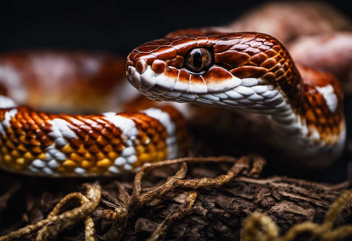 An image capturing the contrast between myth and reality surrounding corn snake biting