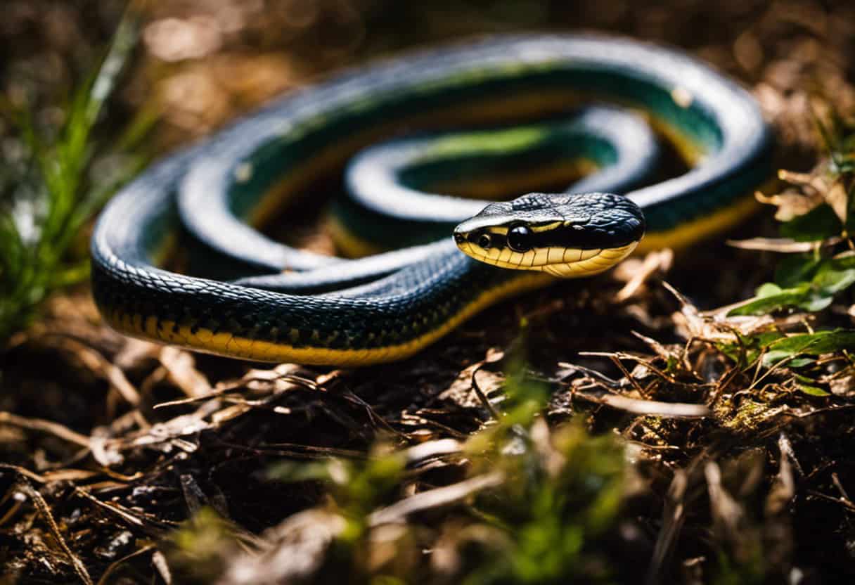 An image showcasing the defensive behavior of Eastern Ribbon Snakes