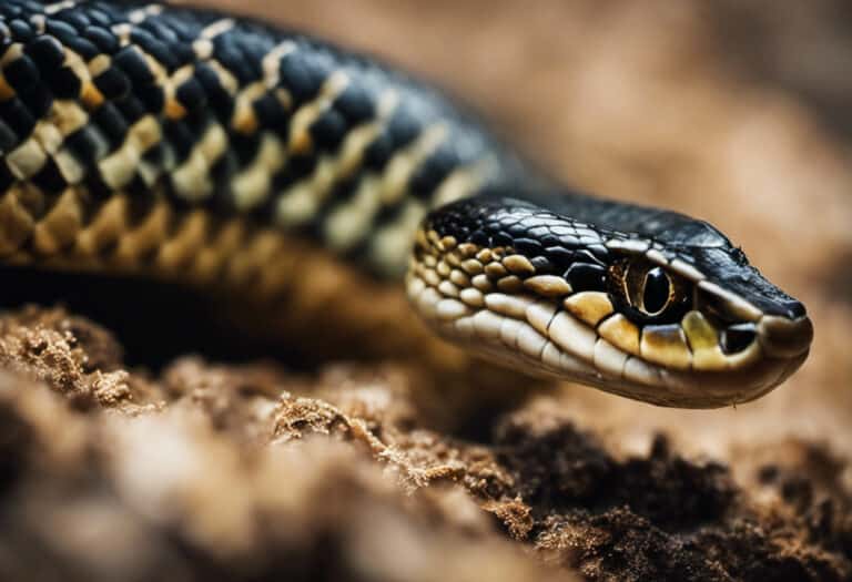 An image depicting a close-up of a garter snake sinking its slender, toothless fangs into human skin, capturing the moment of its gentle bite