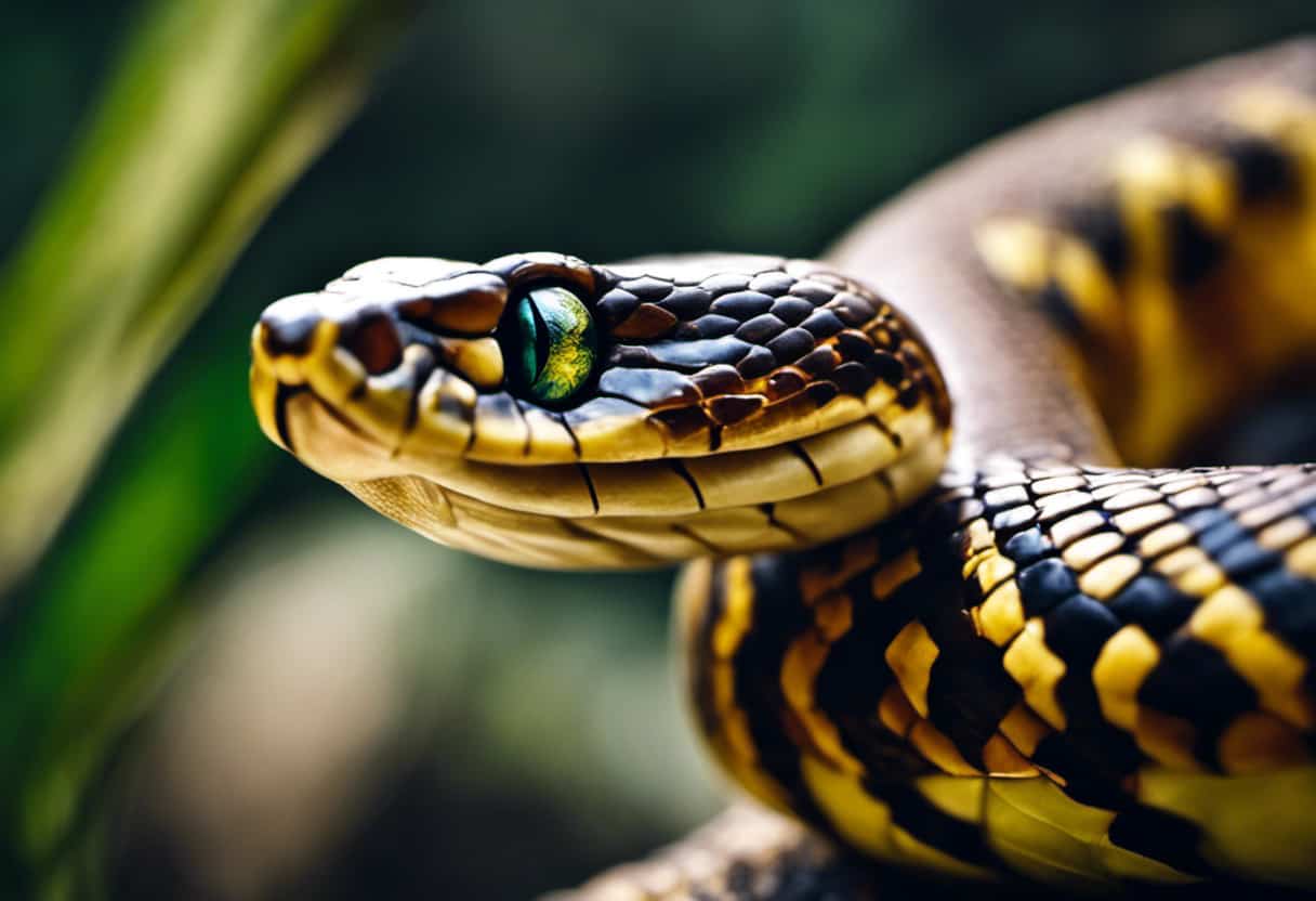 An image depicting a close-up view of a snake's head, showcasing its unique ear anatomy