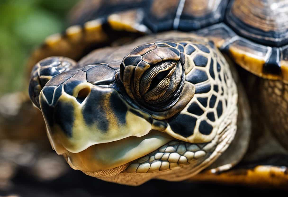 An image showcasing a close-up view of a turtle's head, emphasizing its intricate external ear structure