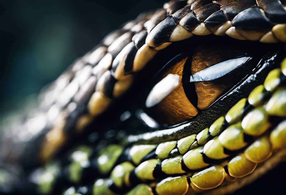 An image showcasing a close-up of a snake's eye, highlighting its intricate eye scales