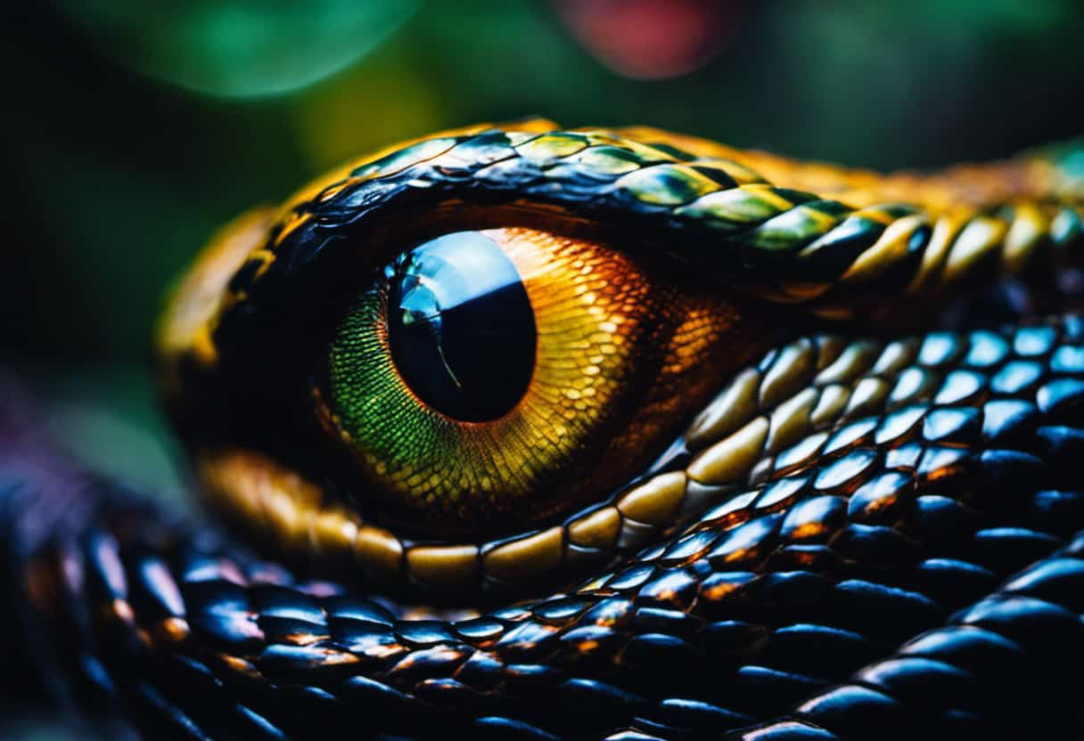 An image showcasing a close-up view of a snake's eye, capturing its intricate anatomy and transparent protective layer