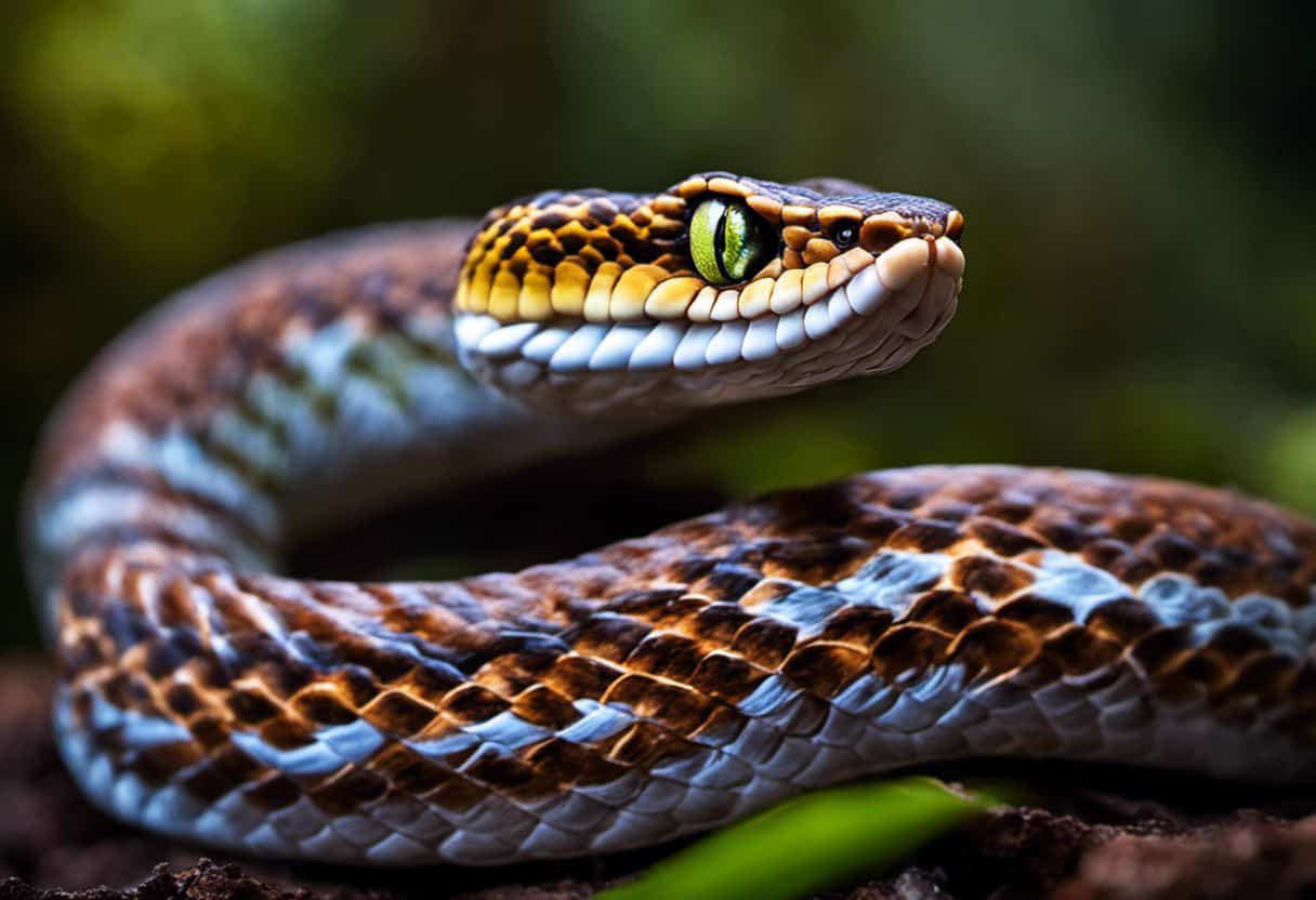 An image capturing a pit viper's intricate digestive system, showcasing its elongated throat, powerful muscles, and unique jaw structure as it engulfs prey whole, shedding light on the digestion challenges these remarkable snakes face