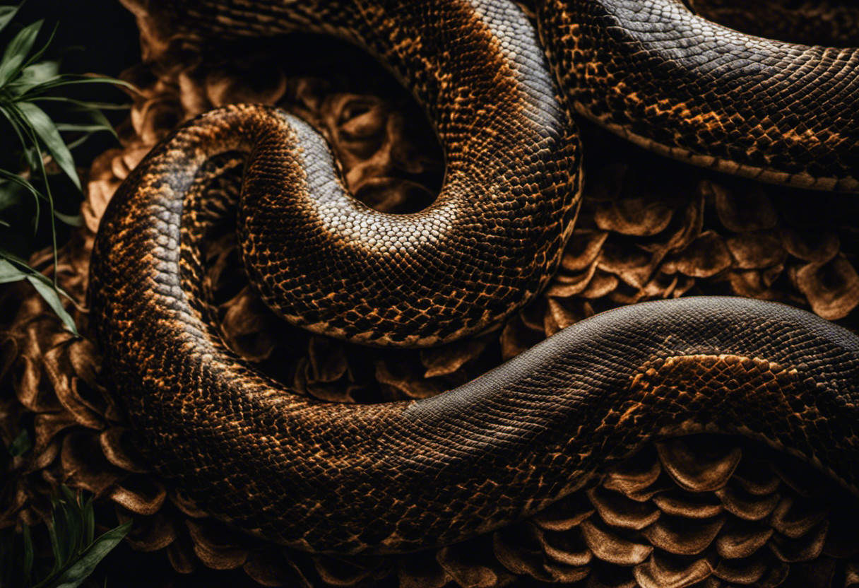 An image depicting a close-up of a snake's tail, partially regrown, showcasing the intricate pattern and texture of scales