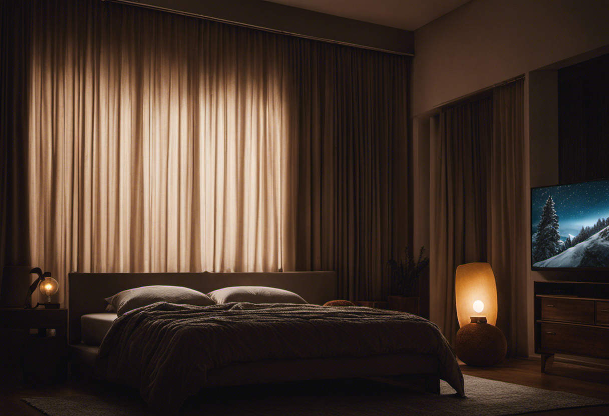 An image that showcases a serene bedroom scene at night, with a peaceful moonlit view outside the window