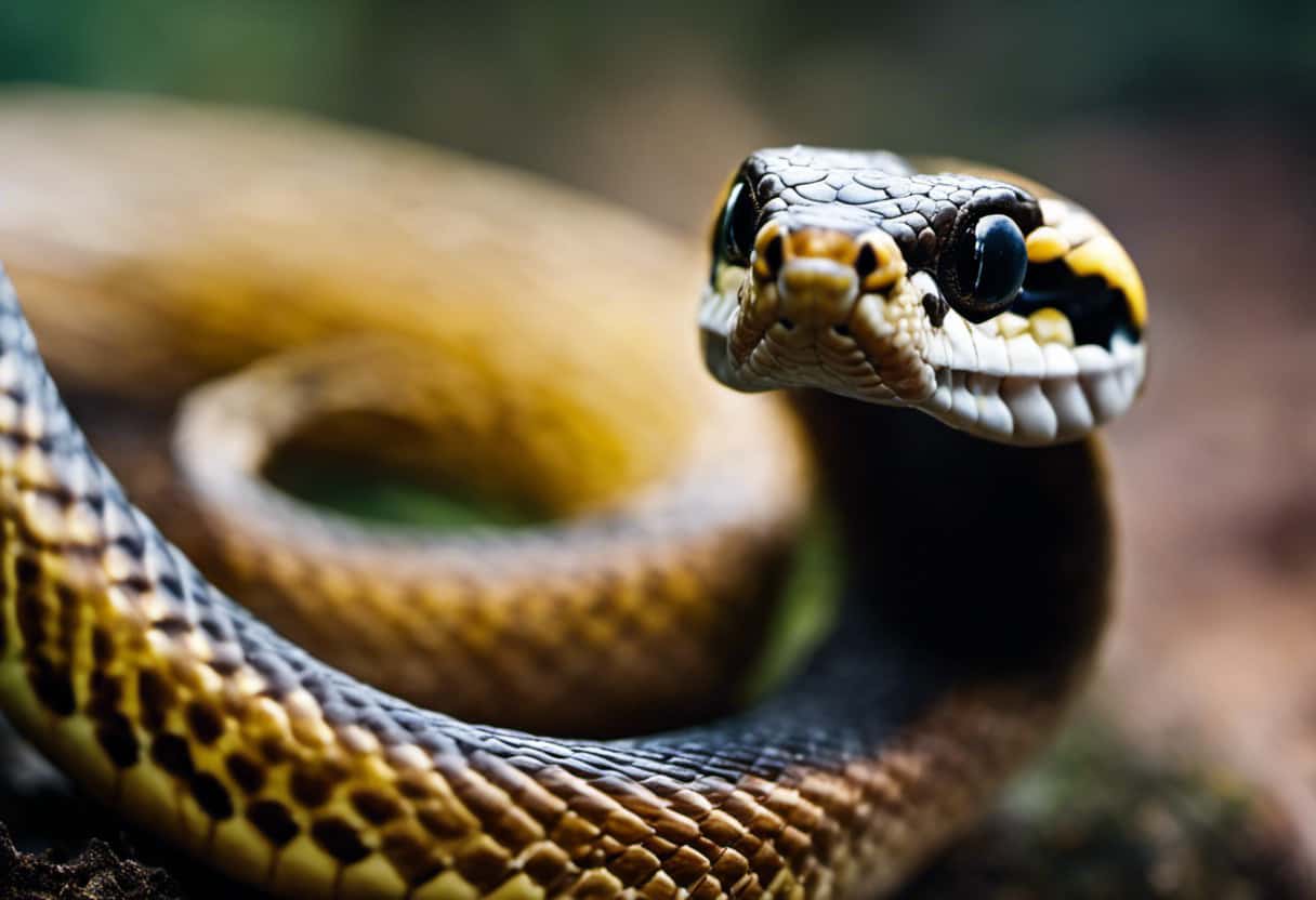 An image capturing a close-up view of a snake's forked tongue, delicately flicking through the air, gathering scent particles