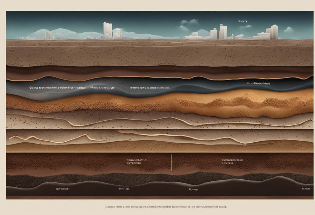 An image depicting a cross-section of soil layers, showcasing various underground factors affecting snake hibernation depths