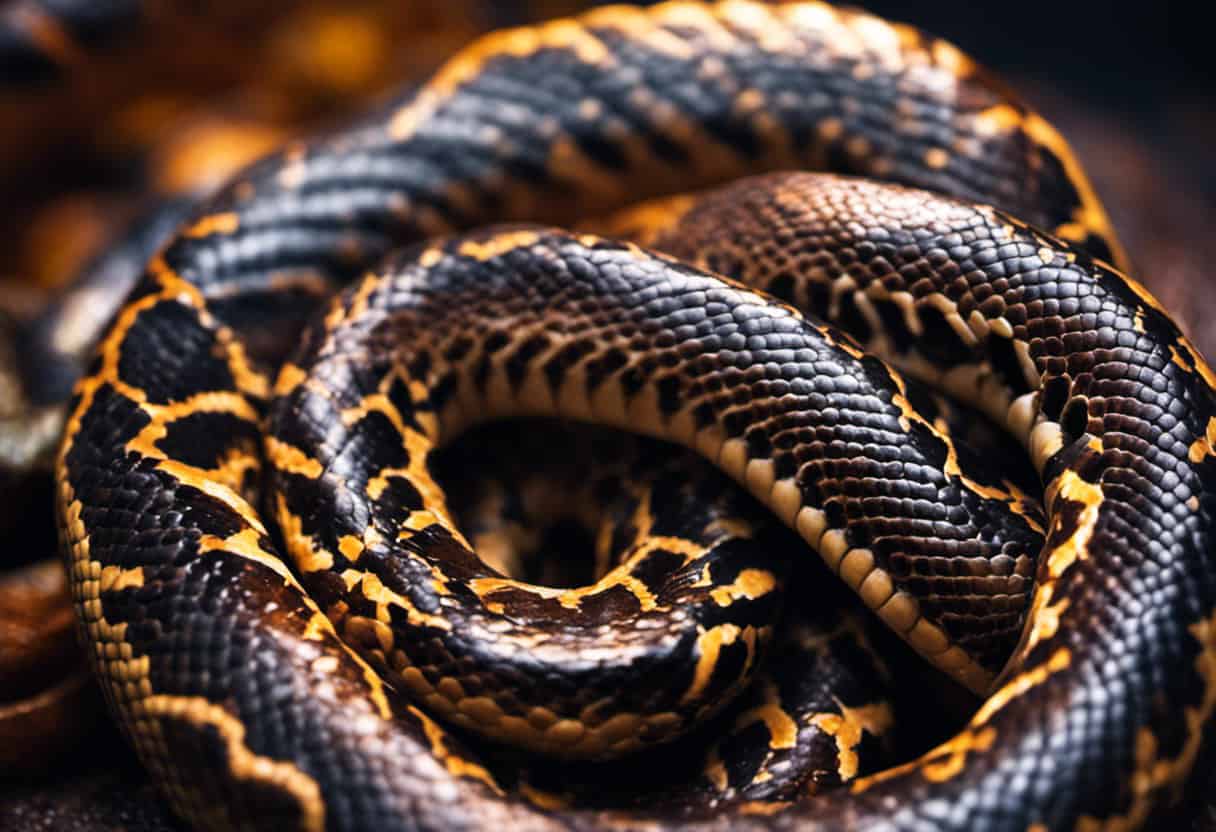 An image showcasing the intricate anatomy of a snake's stomach, depicting the muscular walls contracting and enzymes breaking down prey into smaller chunks