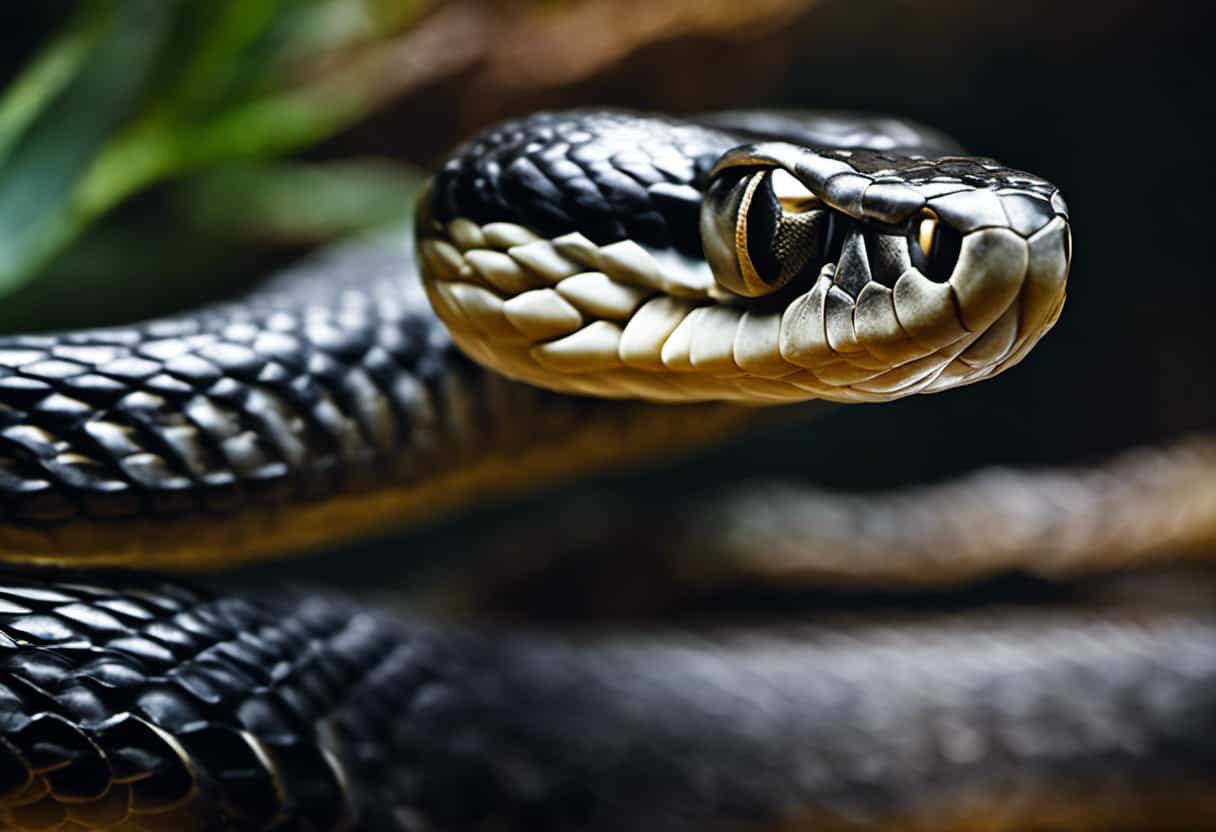 An image showing a close-up of a snake's elongated body, emphasizing the intricate connection between its flexible ribs and its breathing mechanism