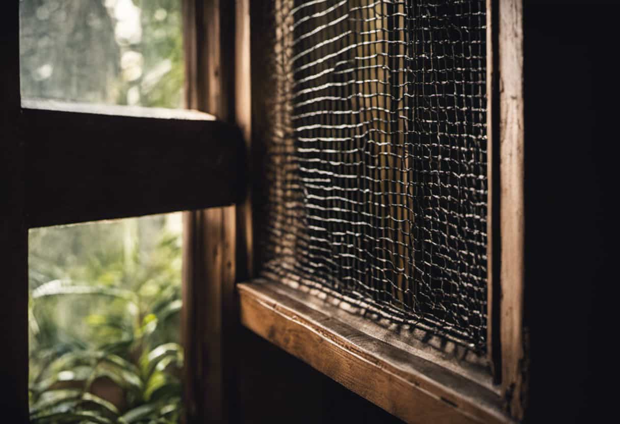 An image depicting a well-sealed basement window with an impenetrable mesh screen, securely installed to prevent snake entry