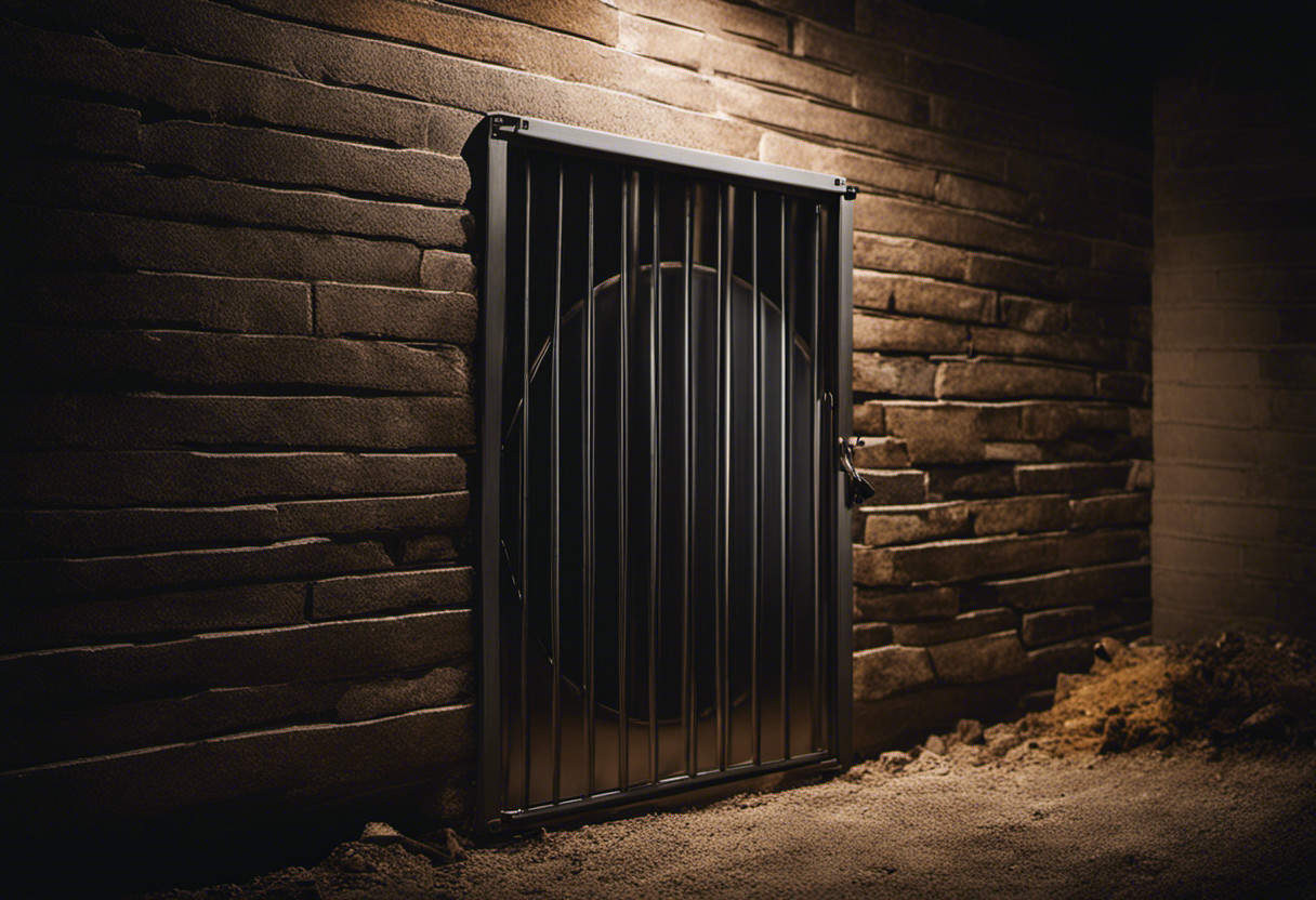 An image showing a basement entrance sealed with airtight rubber strips, fitted with a sturdy metal mesh screen over the vent, and a snake-proof metal door, highlighting the significance of regular inspections for snake-proofing basements