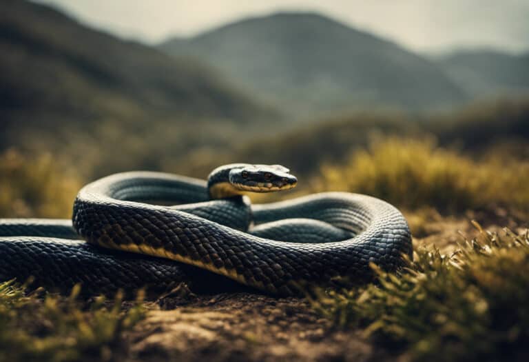 An image capturing the serpentine motion of a snake slithering across a textured landscape, showcasing its undulating body, fluid muscle movements, and scaly skin adapting to the environment