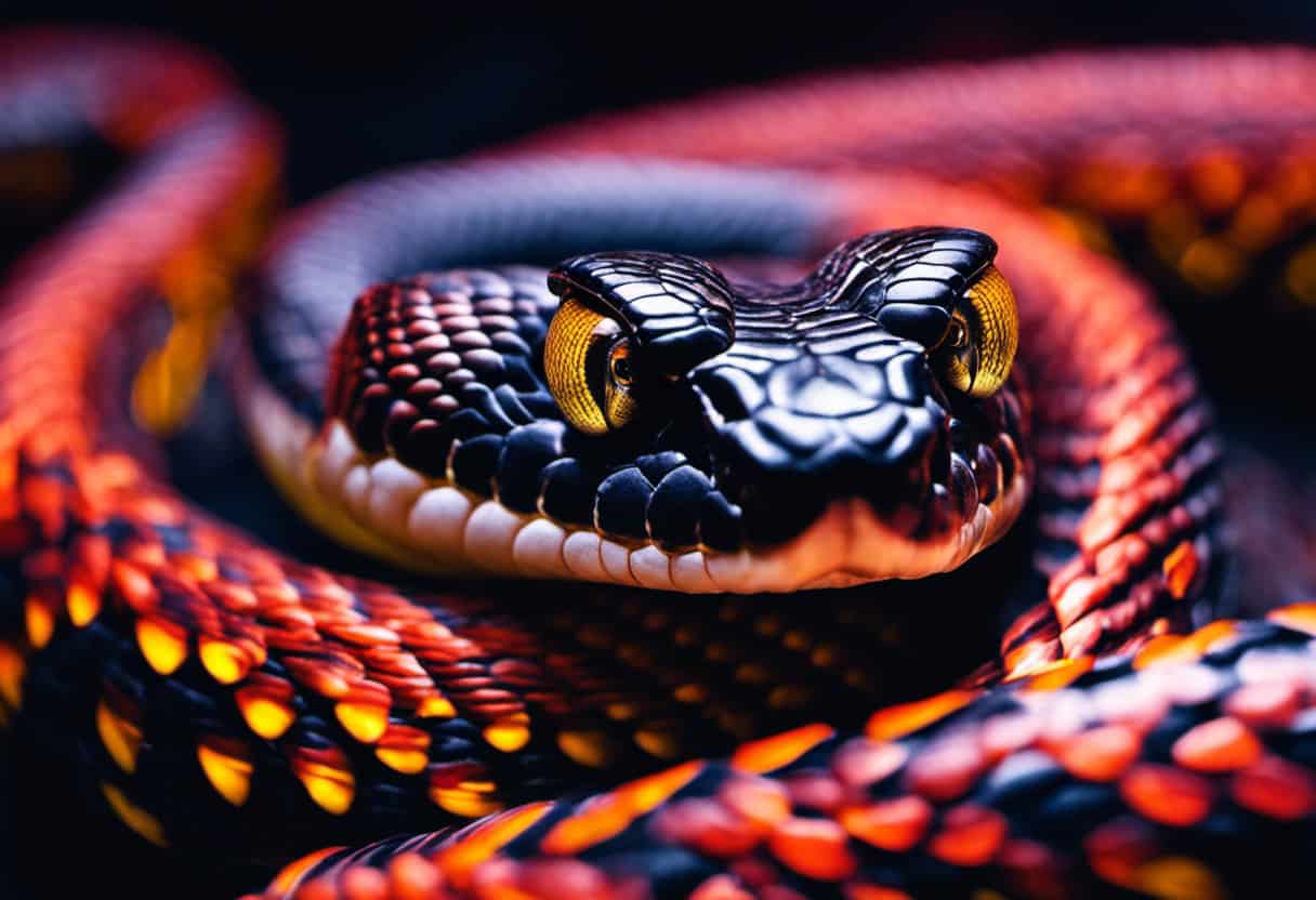 An image depicting a snake's nocturnal vision, focusing on the TRPA1 proteins and ion channels