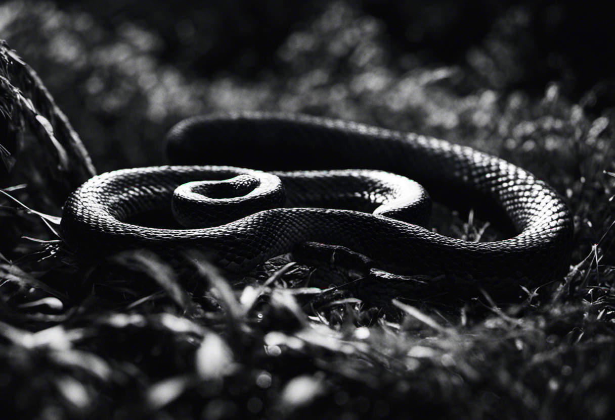 An image capturing the mesmerizing world of snake vision in the dark, showcasing their infrared perception and specialized pupils, allowing them to see clearly amidst the moonlit shadows