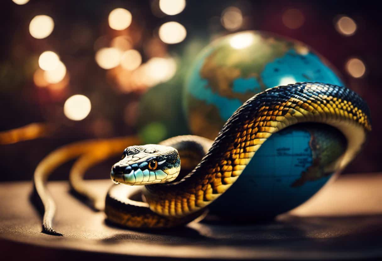 An image showcasing a slithering snake coiling around a globe, depicting the vast distances these serpents cover