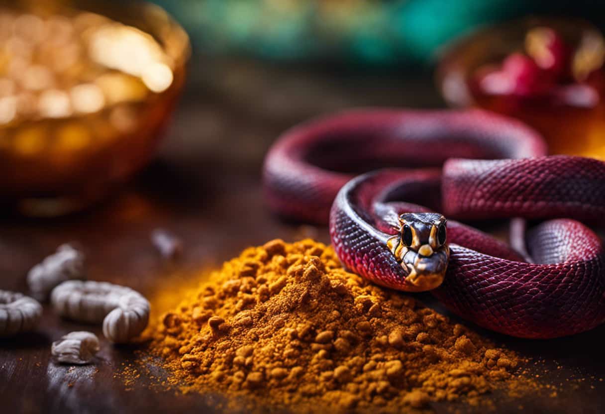 An image that showcases the main ingredients found in Snake-A-Way, such as sulfur, naphthalene, and cinnamon oil, using vibrant colors and clear visuals that highlight their presence in the product