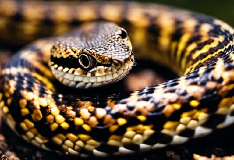 An image capturing the intricate moment of a baby gopher snake, its sleek body coiled around a plump, unsuspecting mouse