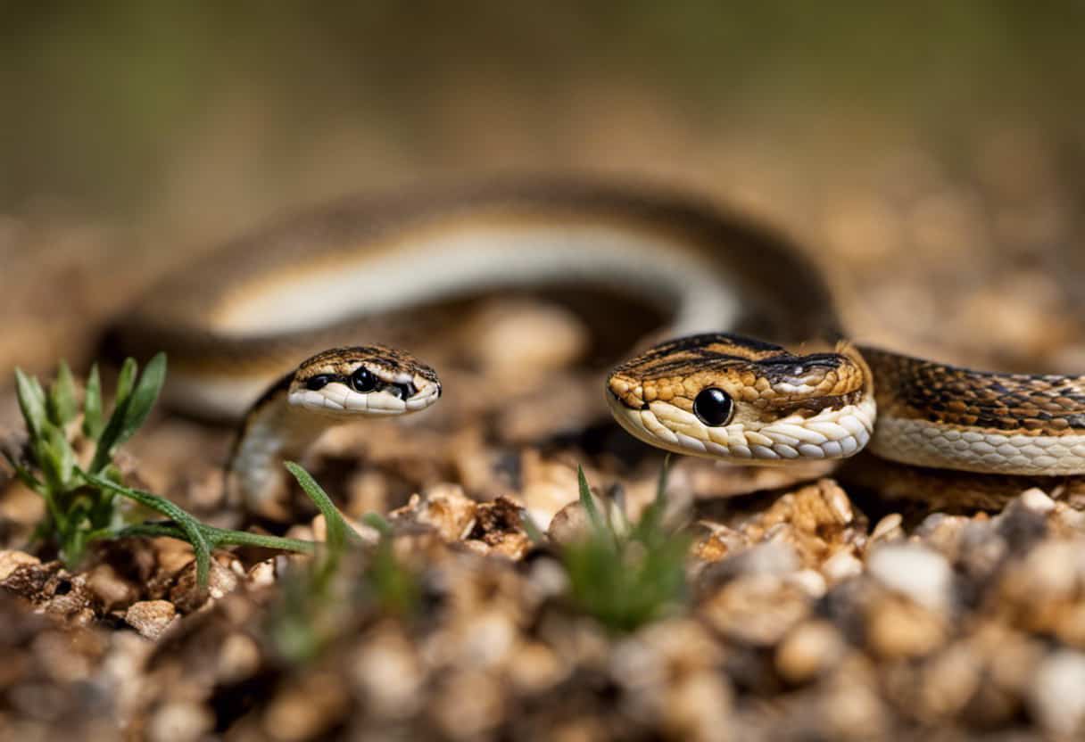 An image capturing a baby gopher snake coiled around a tiny mouse, capturing the moment of its first meal