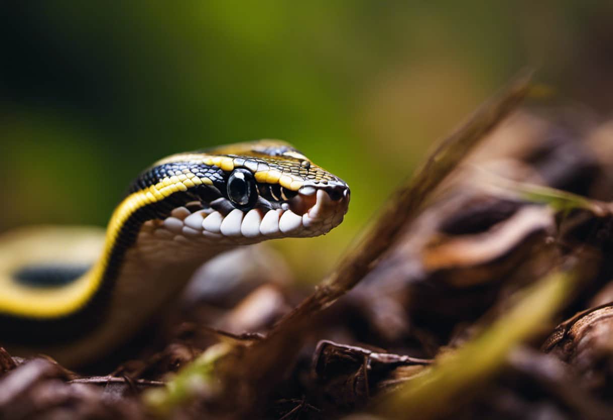 An image featuring a vibrant, close-up shot of a small, baby pine snake curiously tasting a plump, wriggling earthworm, highlighting the crucial role of protein-rich prey in fulfilling the nutritional requirements of these adorable reptiles