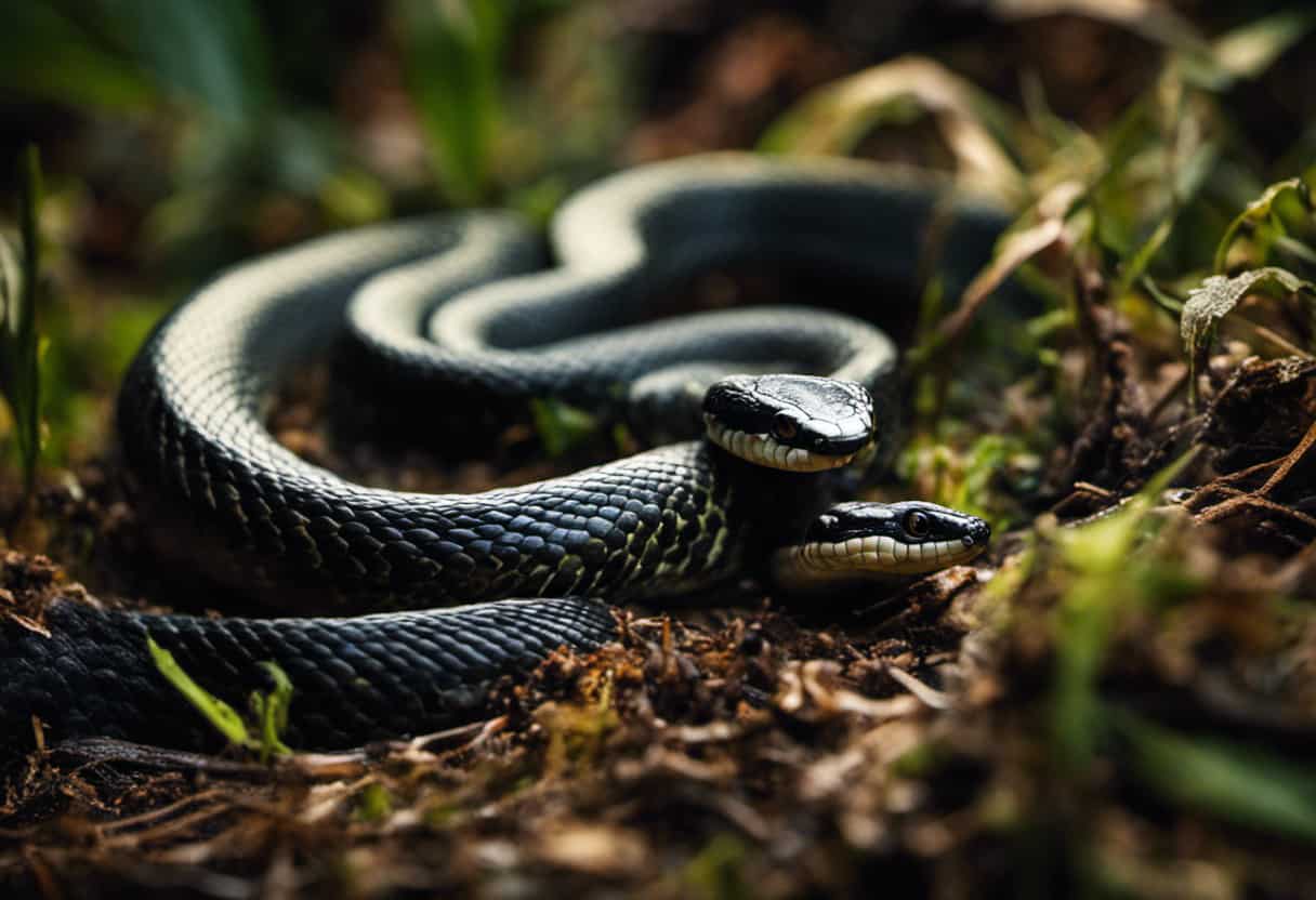  an image capturing the intricate feeding habits of Black Swamp Snakes, showcasing their voracious appetite for invertebrates
