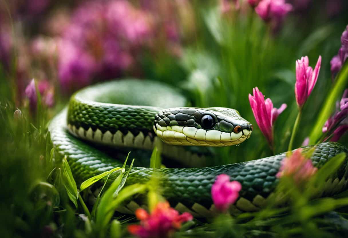 An image showcasing the intricate ecological role of grass snakes