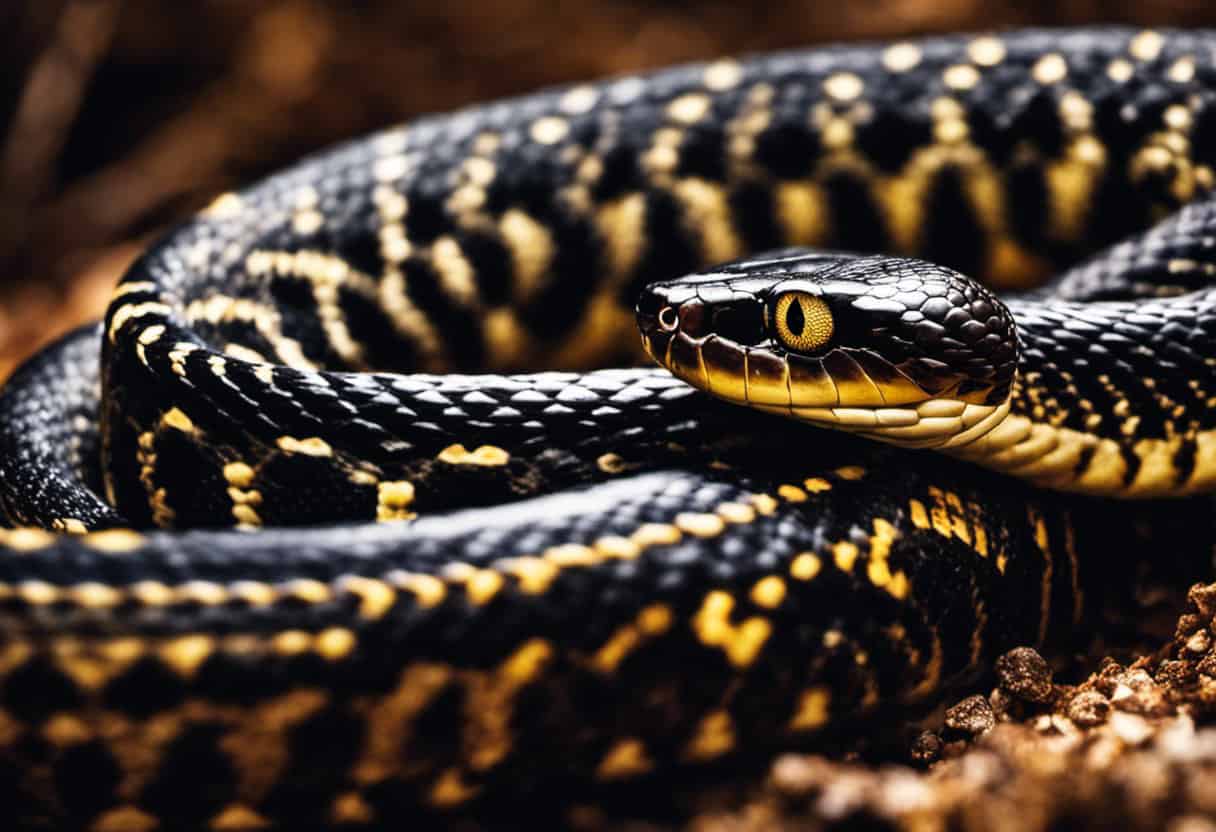 An image showcasing a fierce Mussurana snake coiled around its prey, a venomous rattlesnake