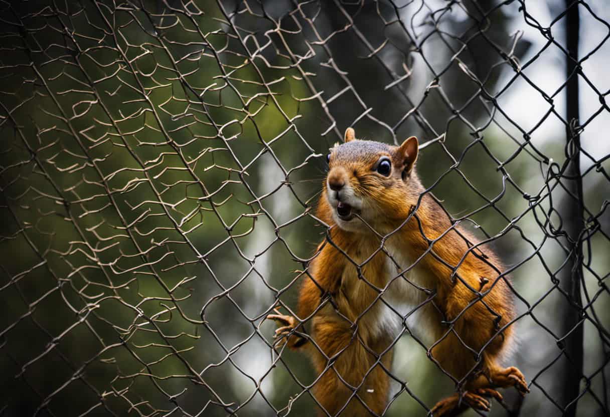An image showcasing a sturdy metal mesh covering all vulnerable areas of a house, preventing squirrels from gnawing through