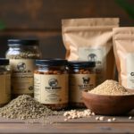 Animal trapping bait and lure products on a wooden table