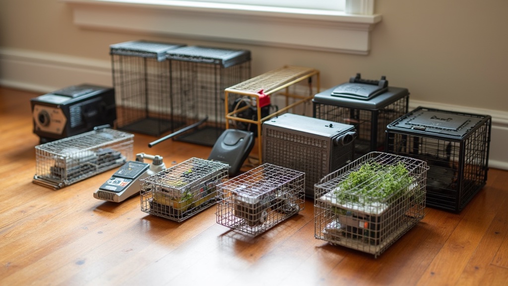 Collection of rat traps on wooden floor