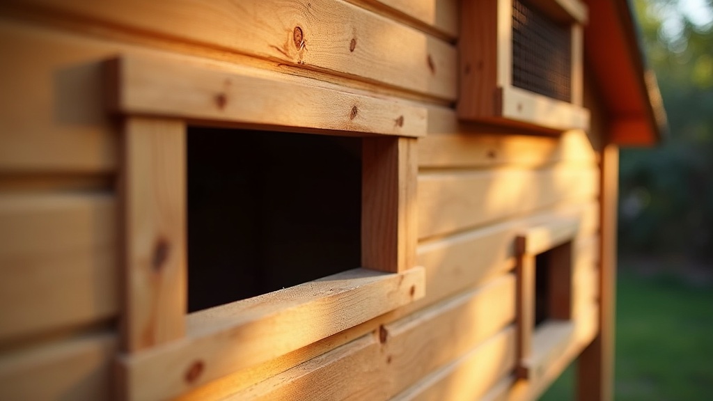 Inspecting a chicken coop for gaps, chew marks, and potential raccoon entry points inside and outside