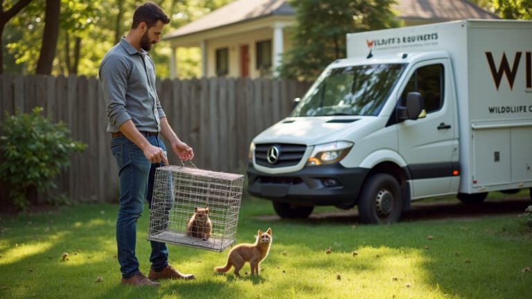 DIY vs Professional Wildlife Removal: When to Call a Pro (2026) 5 Homeowner with live trap and wildlife control truck showing DIY vs professional removal options
